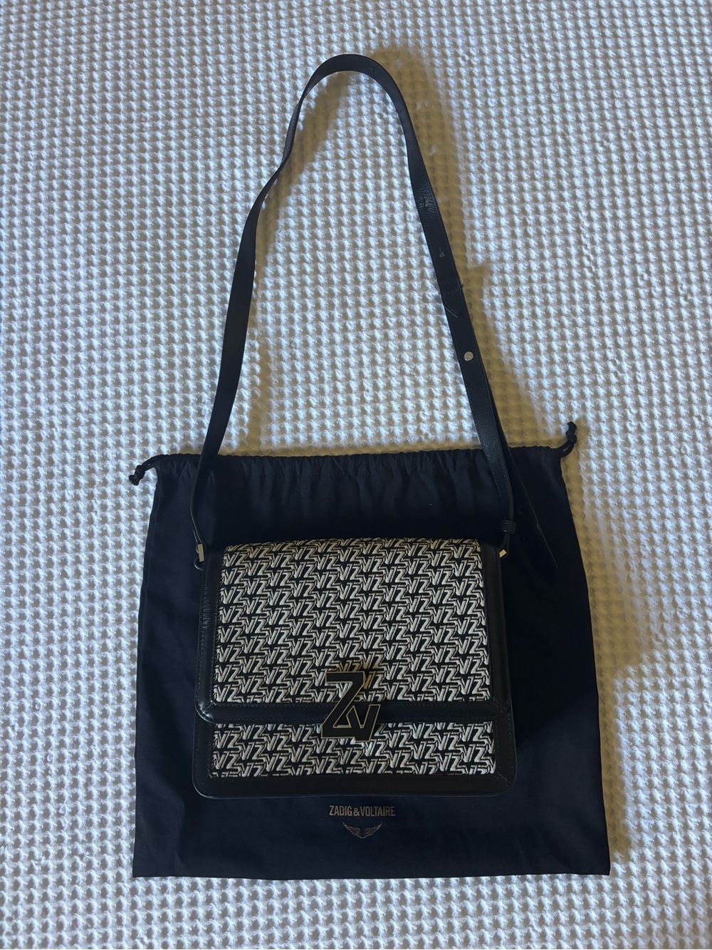 Zadig & Voltaire Black and White Logo-Print Leather Crossbody